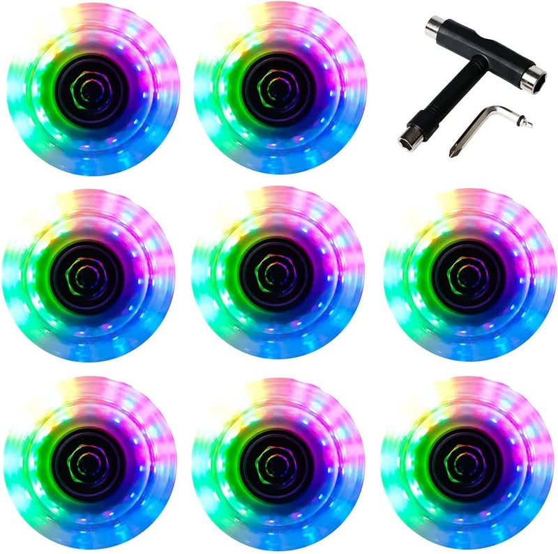 FREEDARE Roller Skate Wheels 54mm/58mm and Bearings Indoor Outdoor Luminous Light Up 83A with T Tools for Double Row Skating and Skateboard (8 Pack) - Image 2